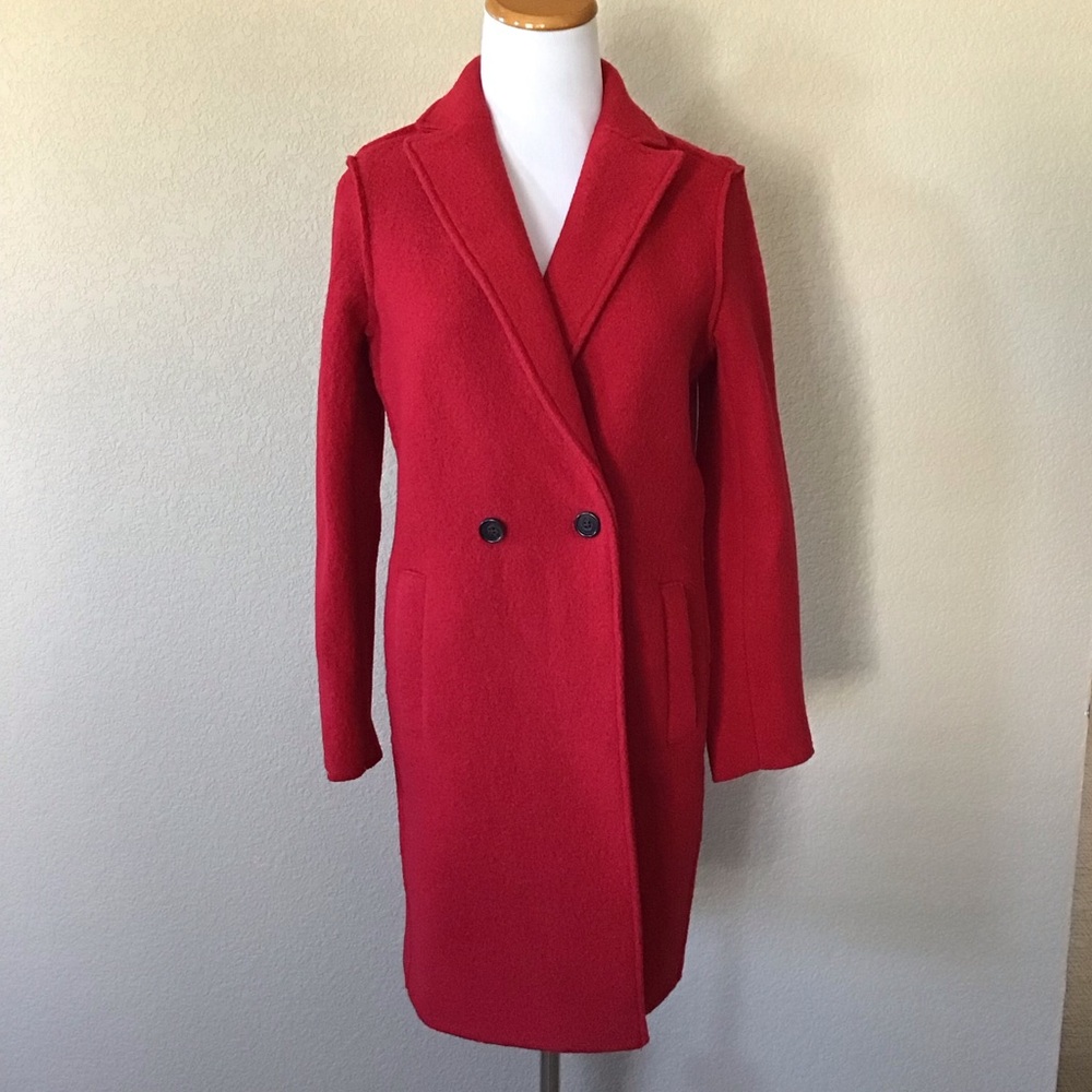 J. Crew Petite Red Daphne Topcoat in Italian Boiled Wool, Size 2P